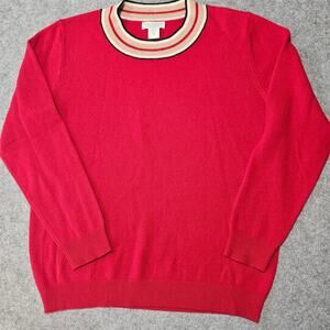 Oats Cashmere Red Striped Crewneck Sweater Size M 100% Cashmere Debra Hayburn
